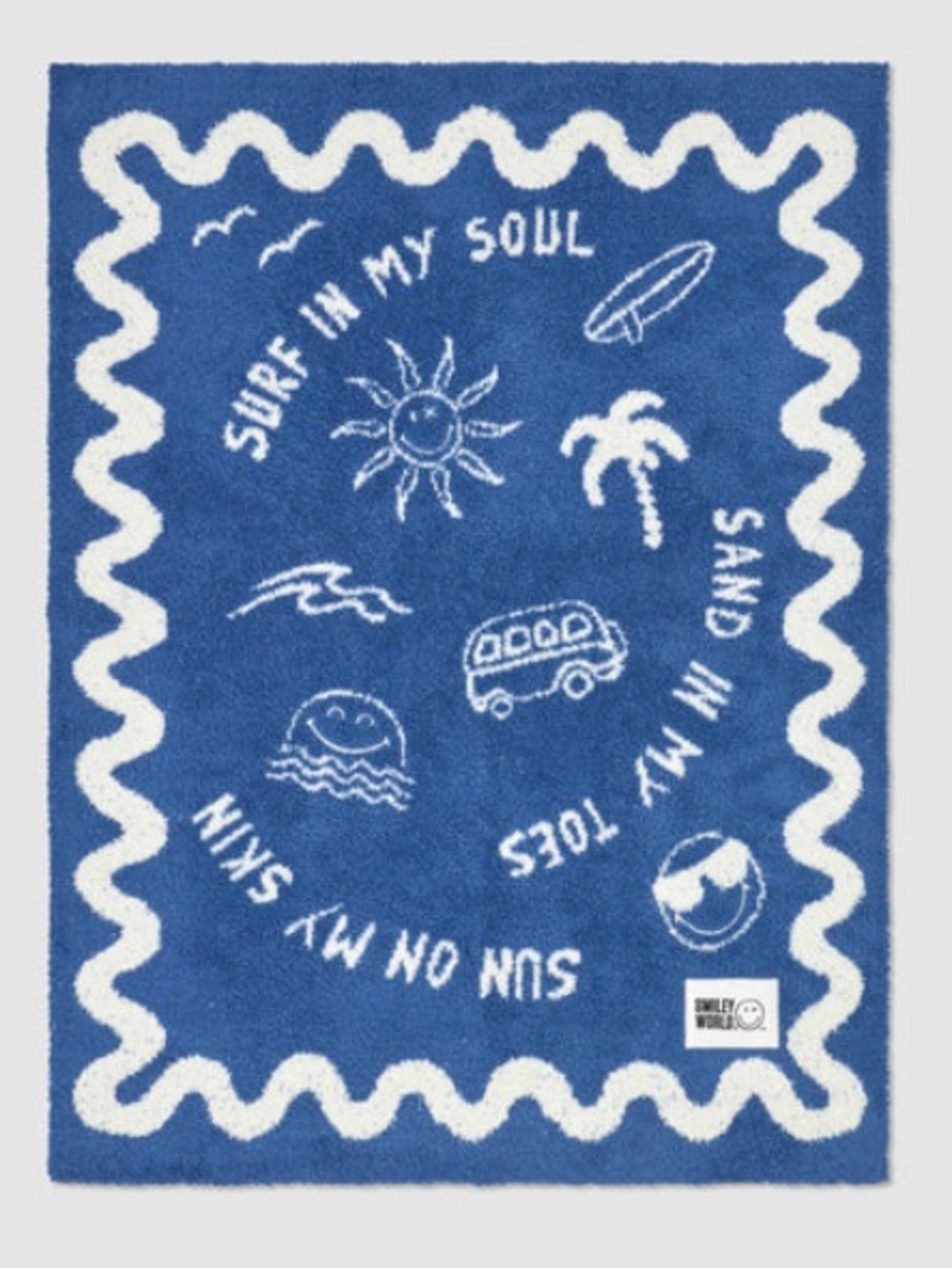 Barefoot Dreams Cozy Chic® SmileyWorld® Surf Stroller Blanket Blue /Cream, NEW